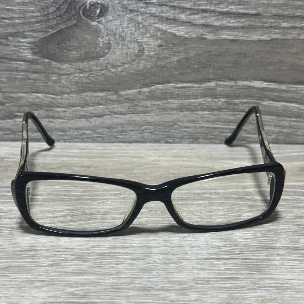 Leiber Black Floral Rectangular Eyeglasses Women‎ 52mm Handmade Italy Full Rim